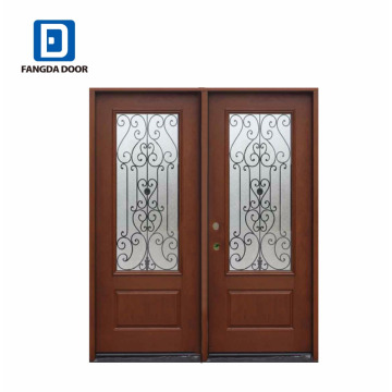 Fangda wrought iron style cheap mahogany double entry doors